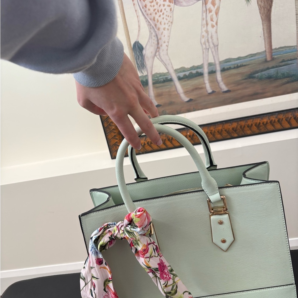 Mint Green Handbag with Floral Scarf